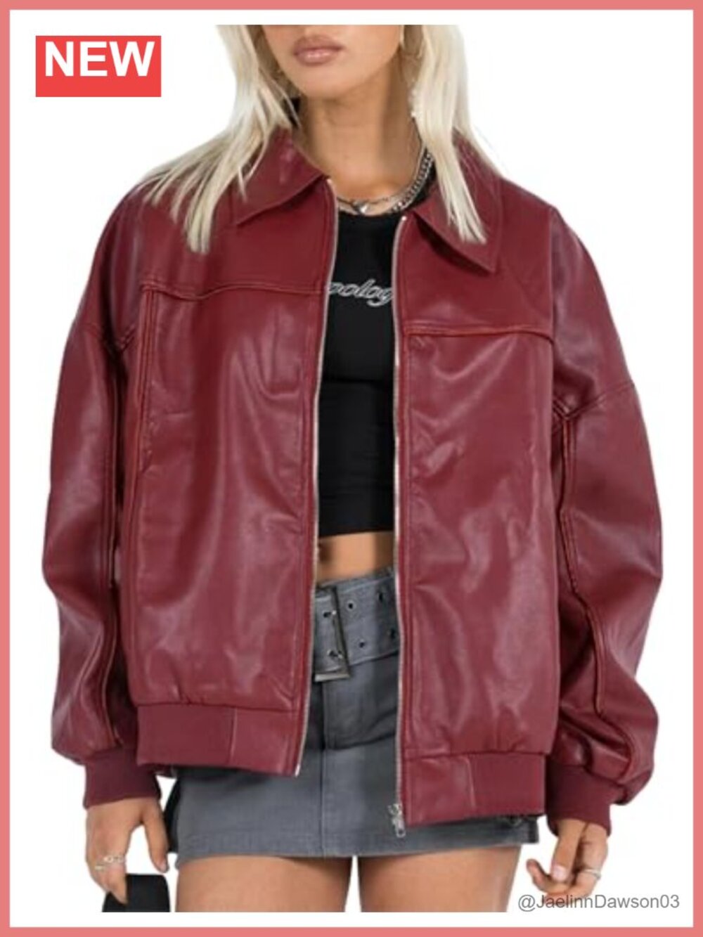 Faux Leather Oversized Boyfriend Bomber Moto Jacket Full Zip